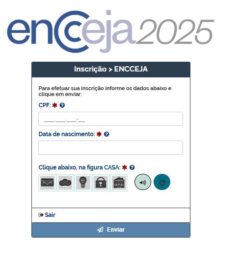 Página de inscrição do Encceja