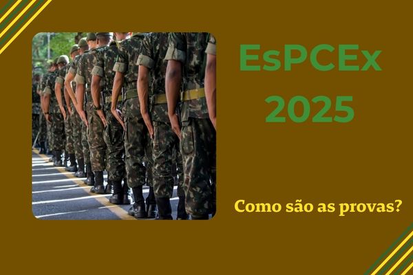 espcex-como-sao-as-provas Soldados em forma. Texto na imagem: EsPCEx 2025 - Como são as provas?